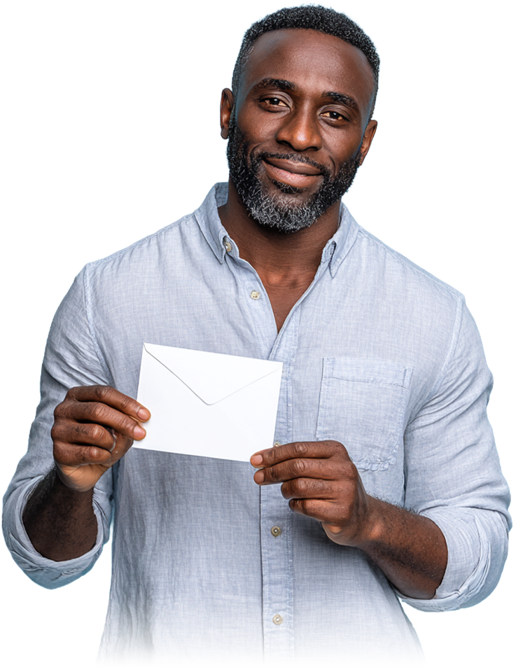 Customer holding an envelope.