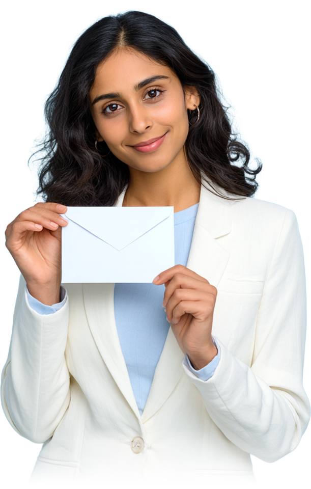 Customer holding an envelope.